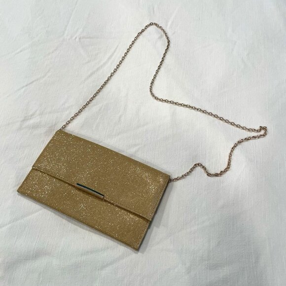Gold Sparkle Clutch Purse with Chain - Picture 1 of 8